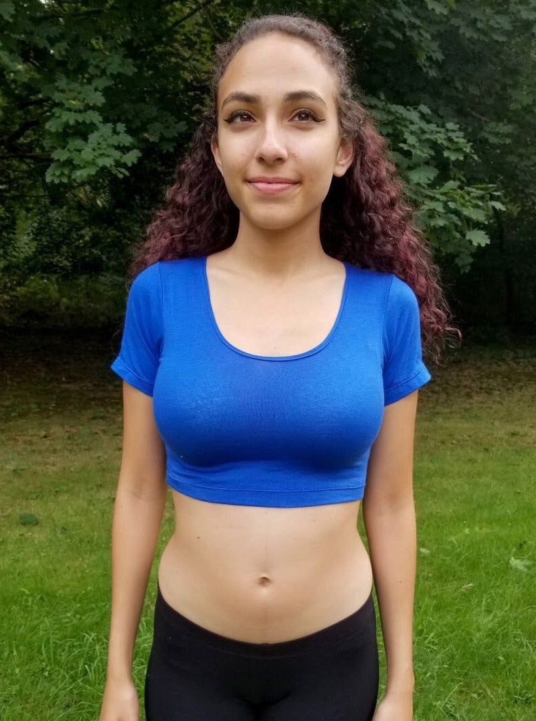 Blue Short Sleeve Form-Fitting Crop Top / Made in USA