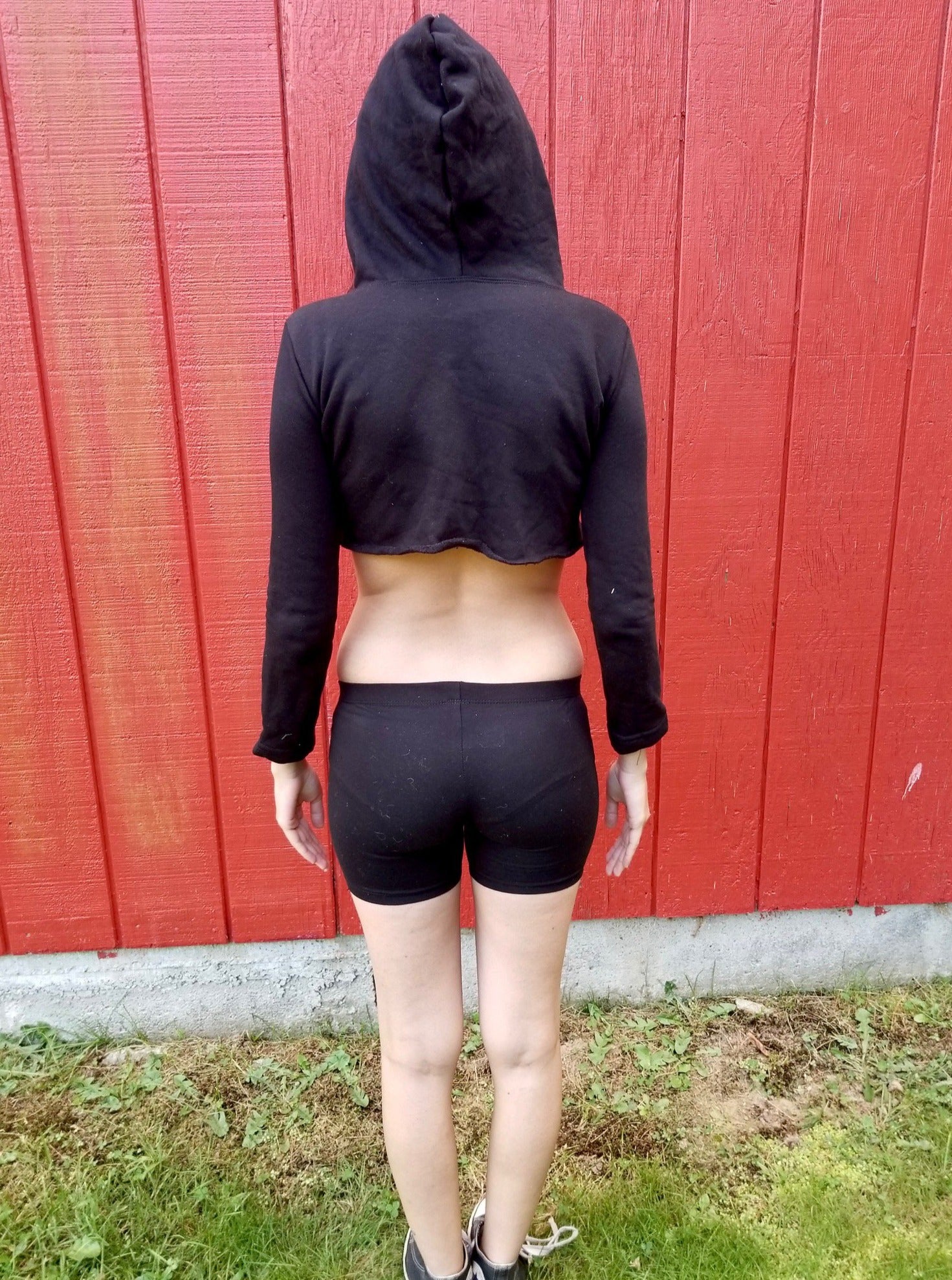 Ultra Low Rise / Super Low Rise Black Not So Short Mid Thigh Yoga Shorts/ Made in USA