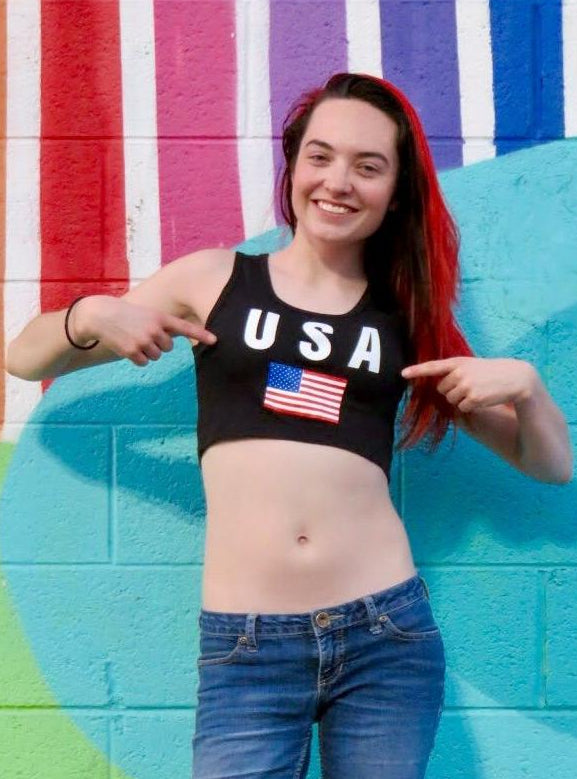 USA Black Ribbed Crop Top / Made in USA